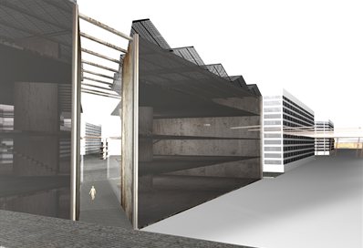 Cuts through buildings